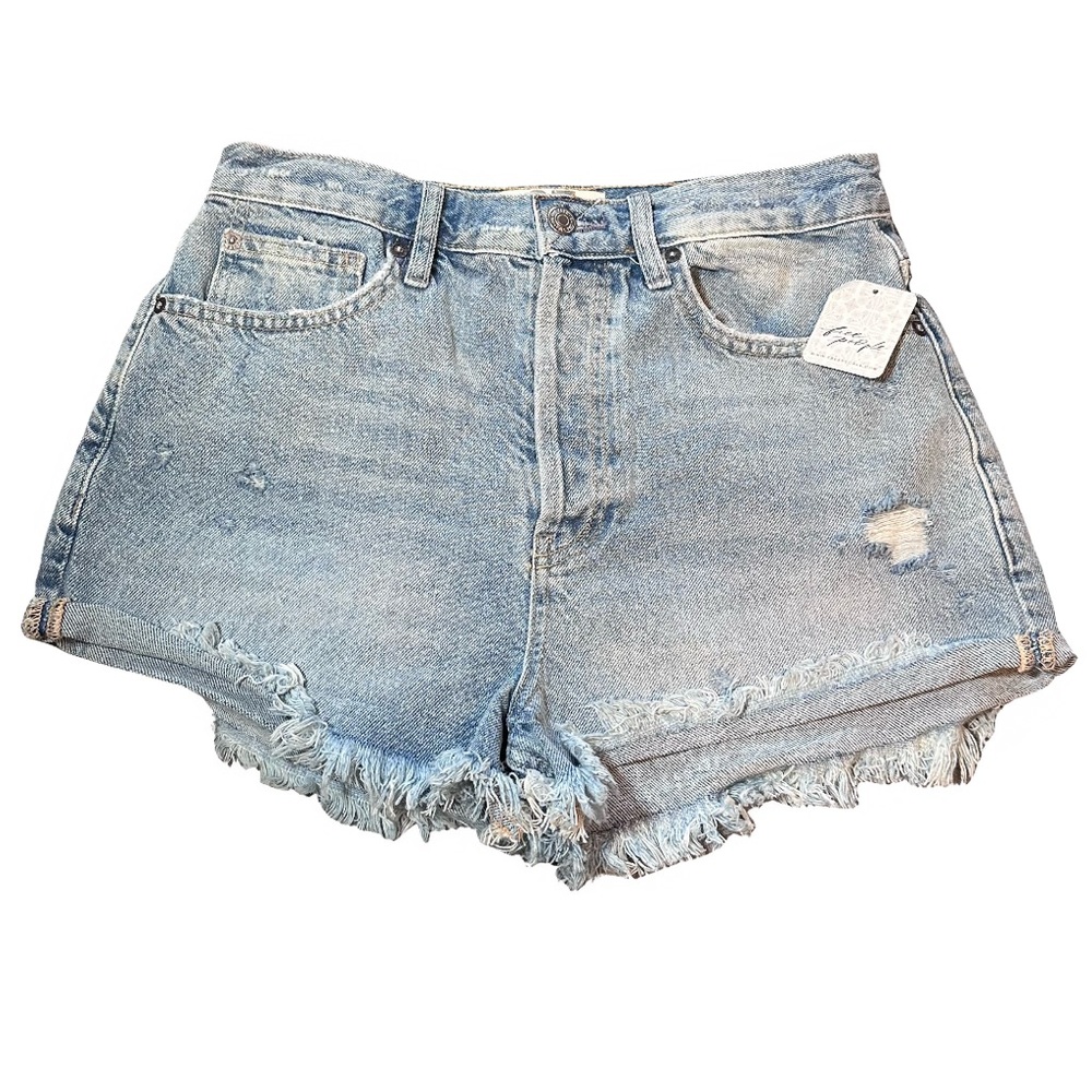 NWT Free People | We The Free Lasso Shorts Frayed-Hem Distressed Denim Size 27